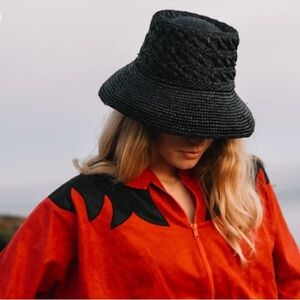 Anthropologie Fina Black raffia hat new without tags